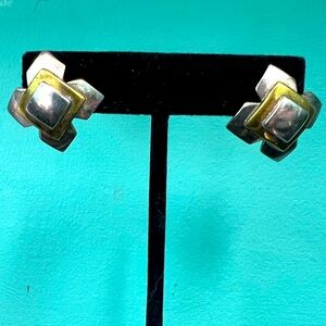 Vintage Mexico .925 Sterling Silver two tone Pyramid Step Earrings